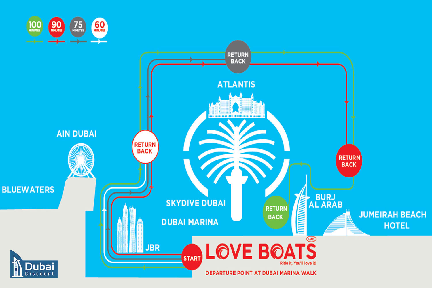 نقشه مسیر حرکت قایق عشق دبی